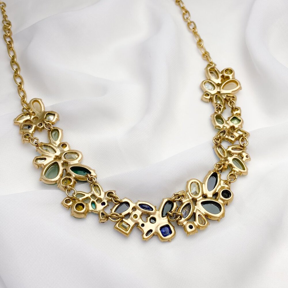 J. Crew Blue Green Yellow Ombre Chunky Rhinestone Gem Jewel Statement Necklace - Picture 11 of 13